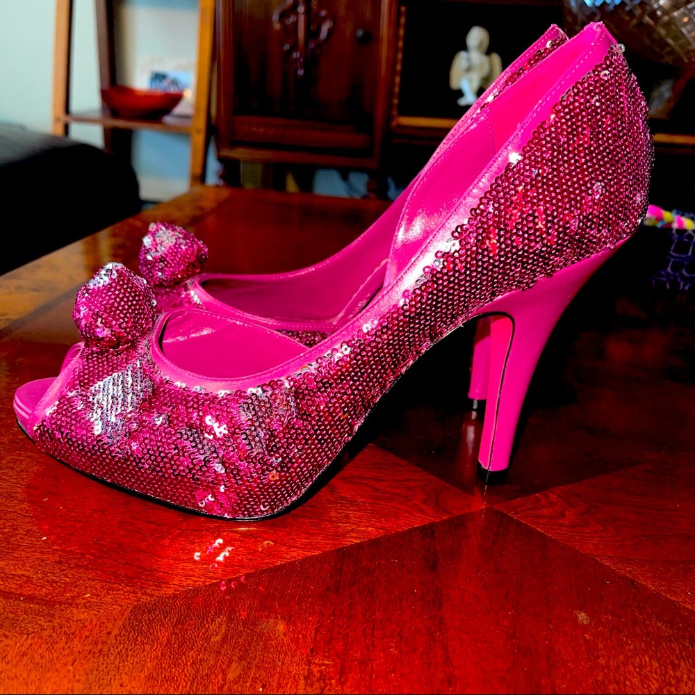 Betsey Johnson Kanata Pink Silver Sequin Heels